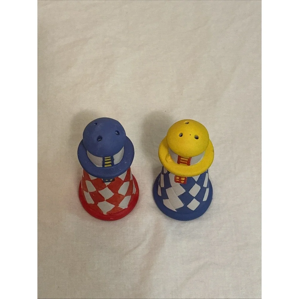 Lighthouse Salt and Pepper Shakers Set Ceramic Nautical Harlequin Decor 3.5in